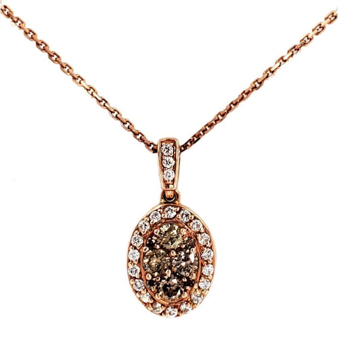 14k Rose Gold Round Brilliant Cut Cognac Diamond Pendant .65 CTW