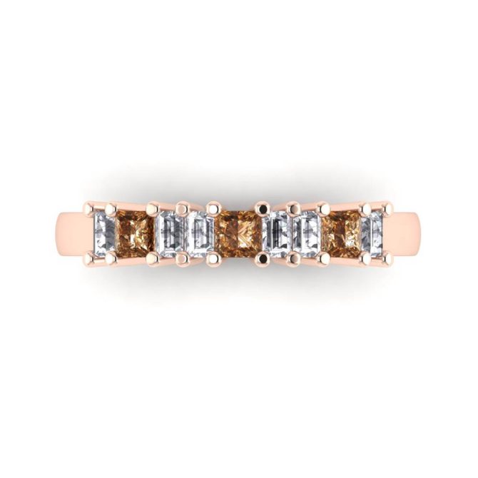 14k Rose Gold Princess Cut Cognac Diamond Band 0.75 CTW