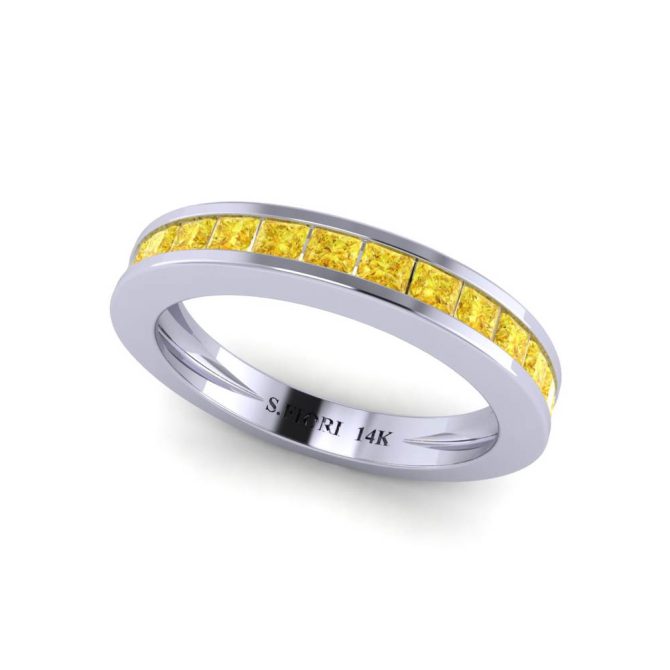 14k White Gold Yellow Sapphire Victoria Band 0.92 CTW