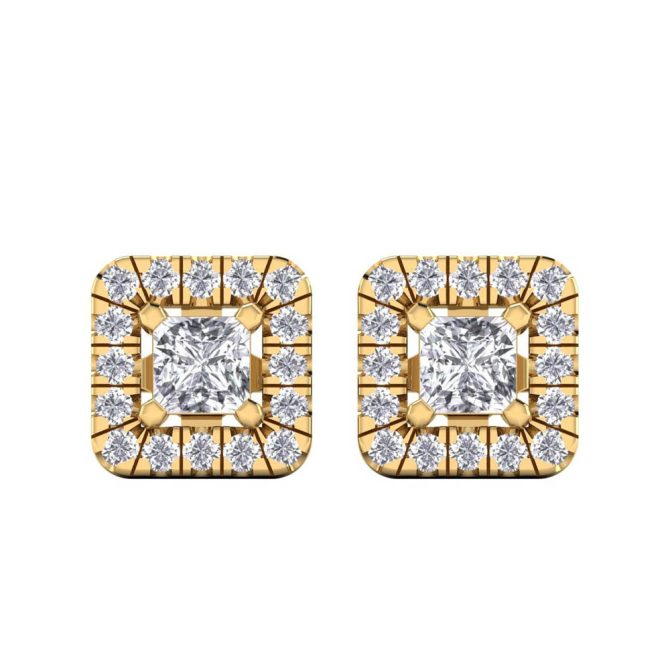 14k Yellow Gold Princesss Cut White Diamond Earrings 0.71 CTW