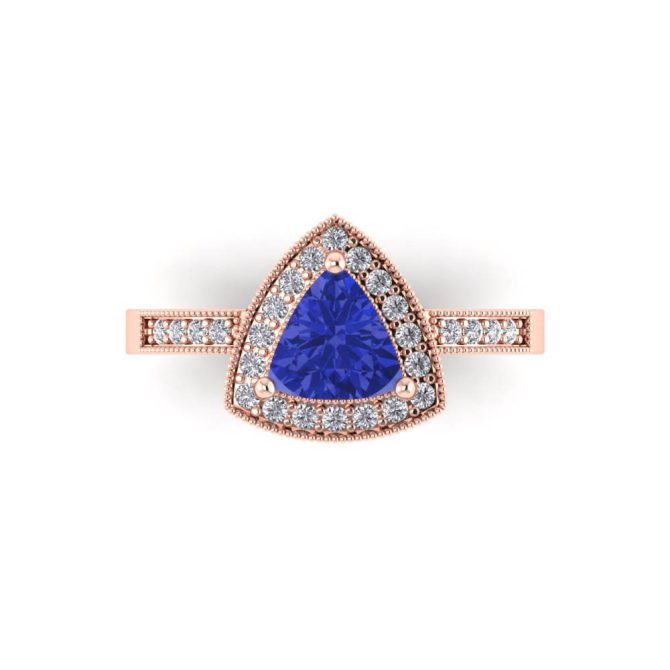 14K Rose Gold Trilliant Cut Tanzanite Ring 1.50 CTW