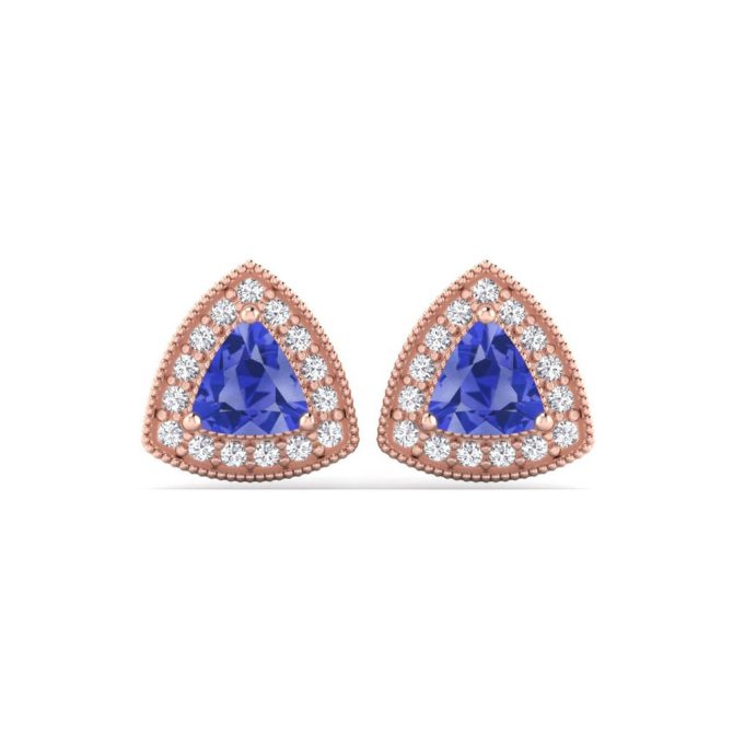 14K Rose Gold Trilliant Cut Tanzanite Earrings 1.11 CTW