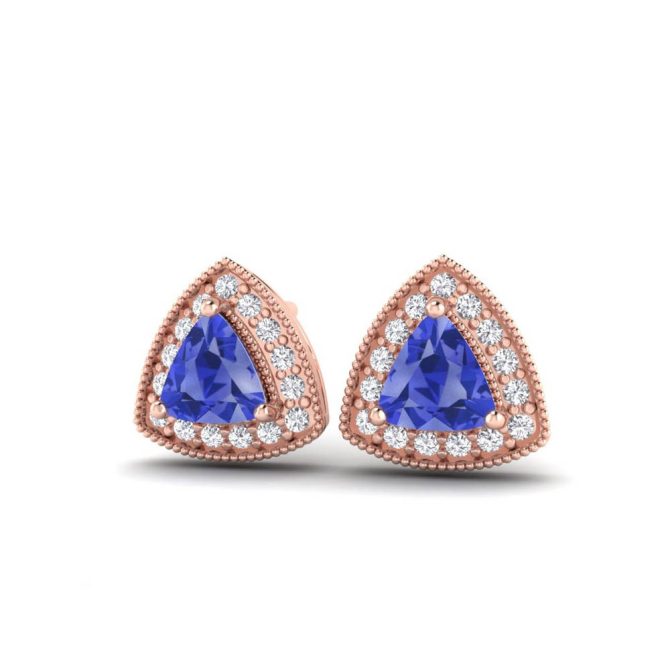 14K Rose Gold Trilliant Cut Tanzanite Earrings 1.11 CTW