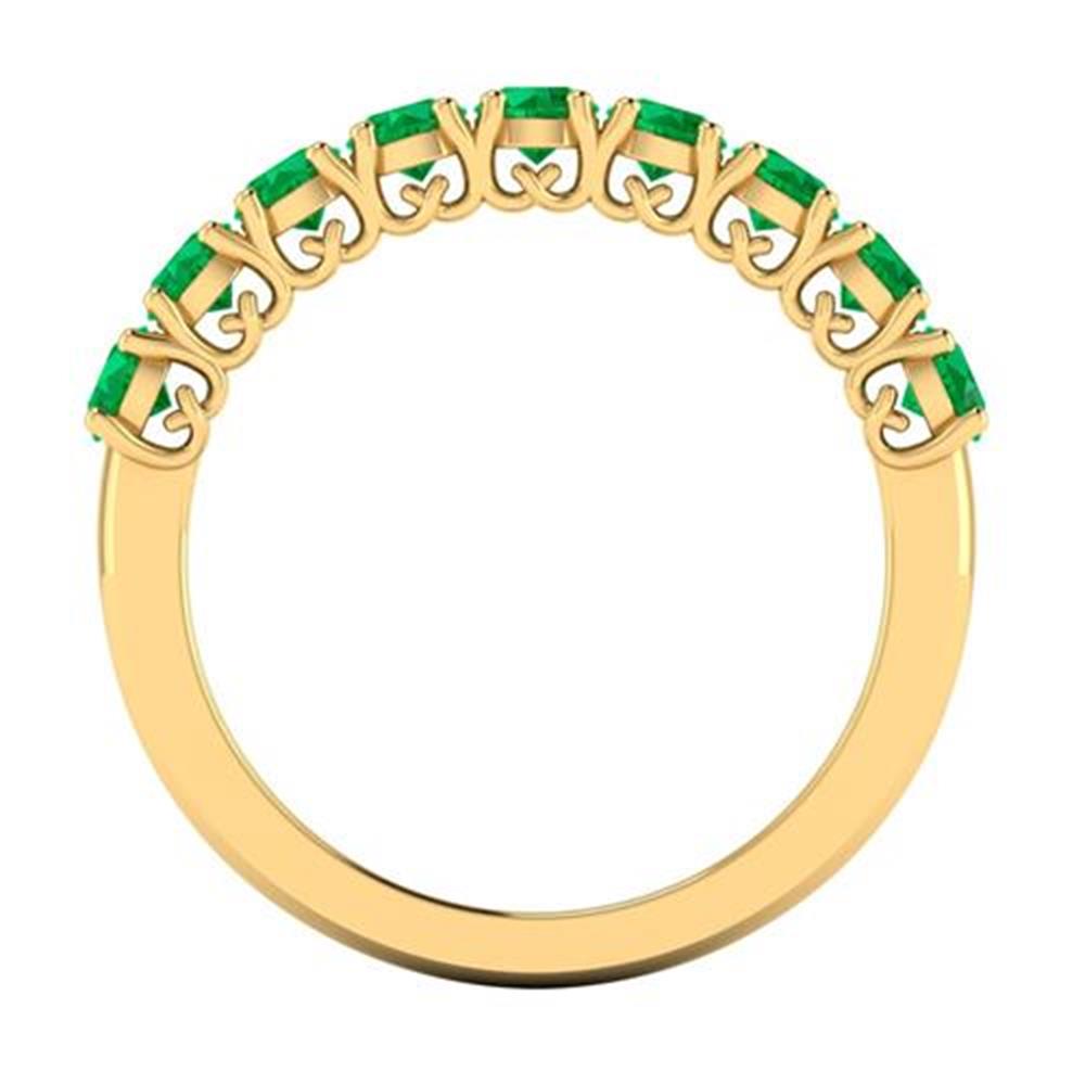 Round Brilliant Cut Green Emerald Rings in 14k Yellow Gold 1.00 Carat