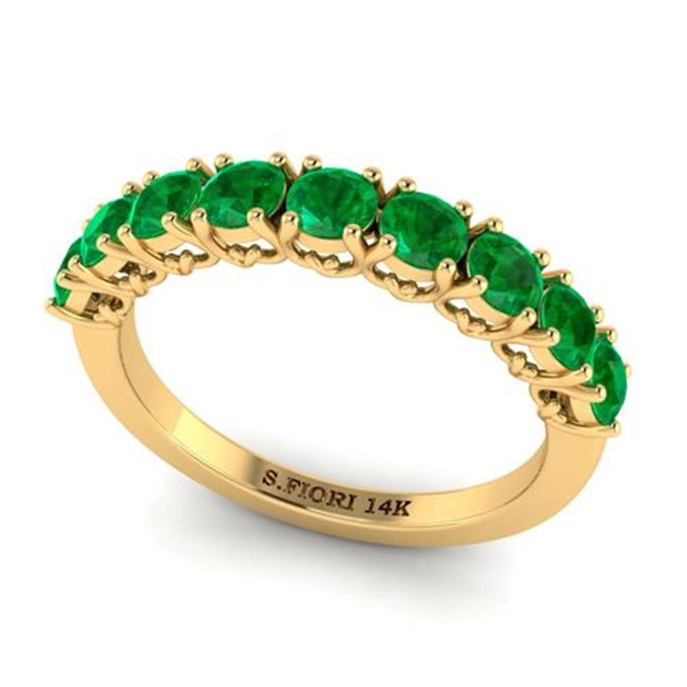 Round Brilliant Cut Green Emerald Rings in 14k Yellow Gold 1.00 Carat
