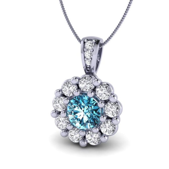 White Gold SF Signature Penelope Collection Round cut Blue Diamond Pendant