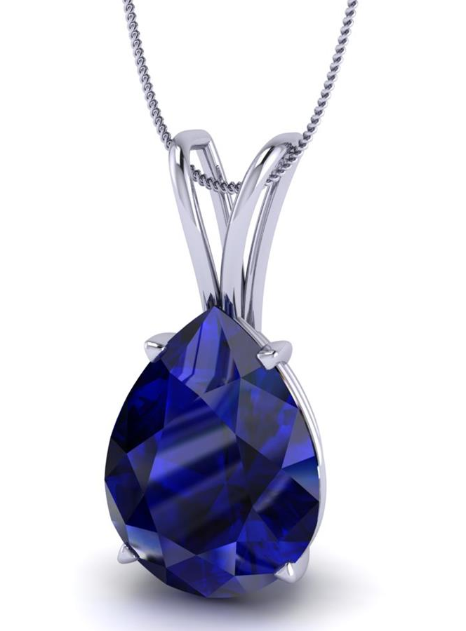 White Gold Pear-Cut Blue Sapphire Pendant