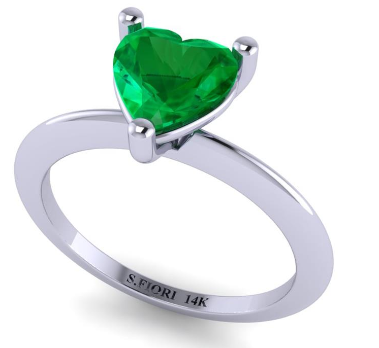  White Gold Heart Cut Green Emerald Ring