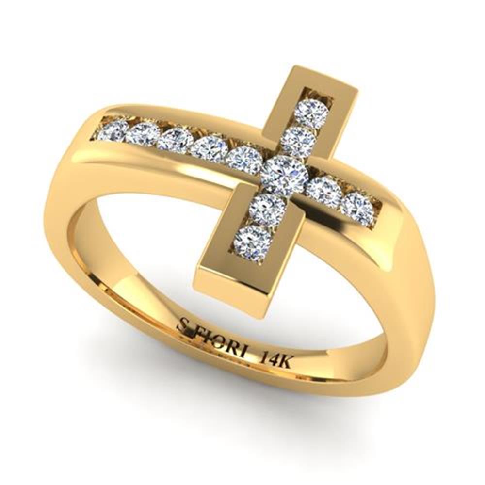 White Diamond Lab OG Collection Cross Ring in 14k Yellow Gold 0.18 Carats