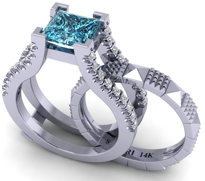 White Gold, Princess cut, Blue Diamond Ring