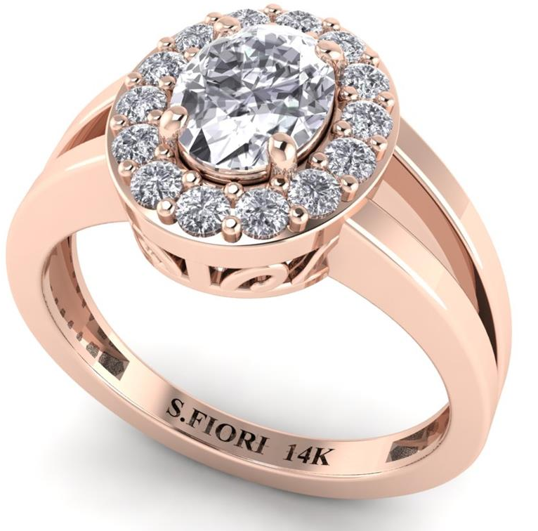 14K Rose Gold Oval Cut White Diamond Ring