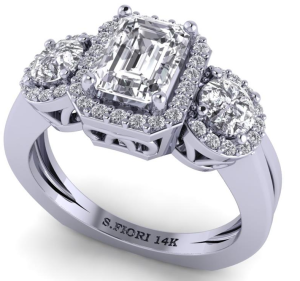 White Gold Three Stone Collection Emerald-Cut White Diamond Lab Ring