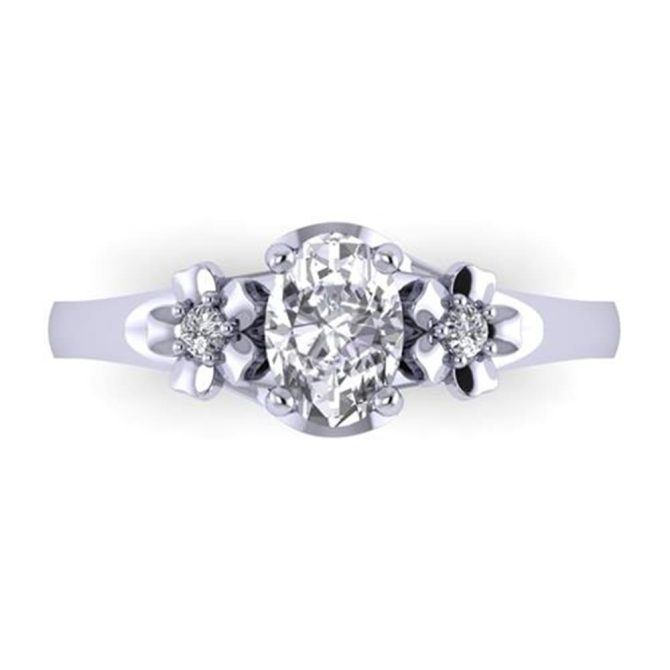 14k White Gold Oval Cut White Diamond Lab Bridal Ring 0.55 Carats