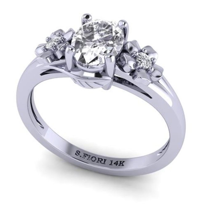 14k White Gold Oval Cut White Diamond Lab Bridal Ring 0.55 Carats