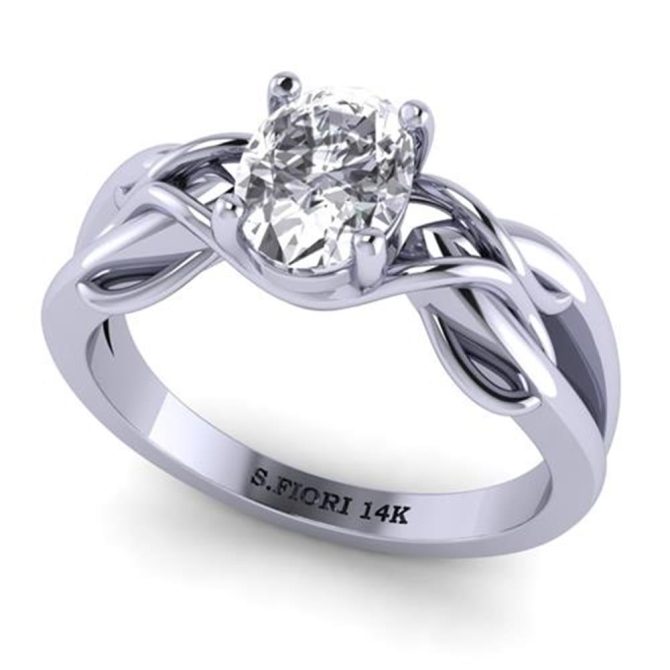 Oval Cut White Diamond Lab Ring in 14k White Gold 0.50 Carats