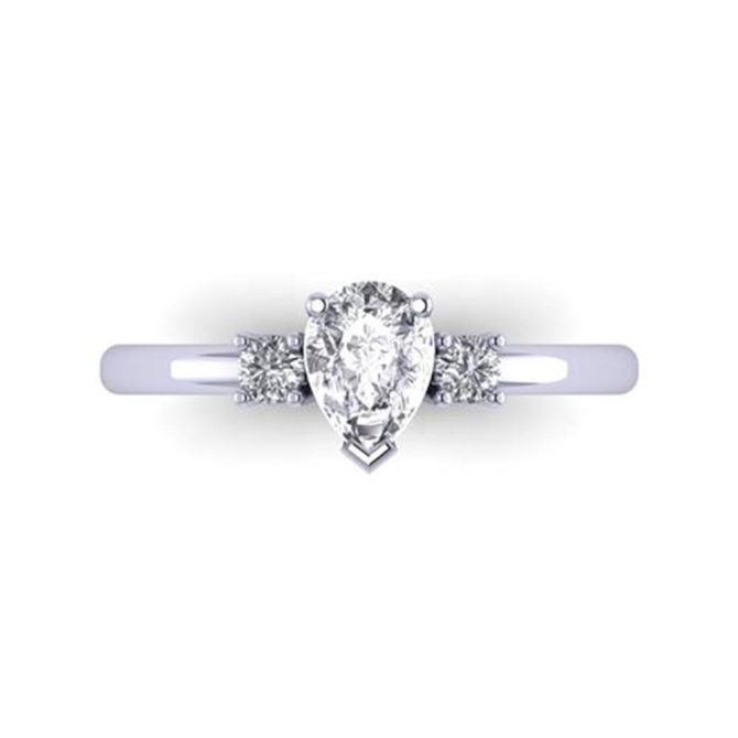 14k White Gold Pear Cut White Diamond Lab Ring 0.90 Carat