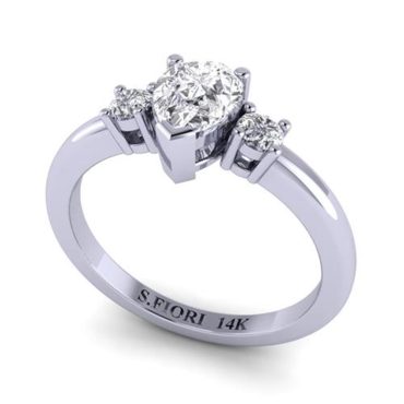 14k White Gold Pear Cut White Diamond Lab Ring 0.90 Carat