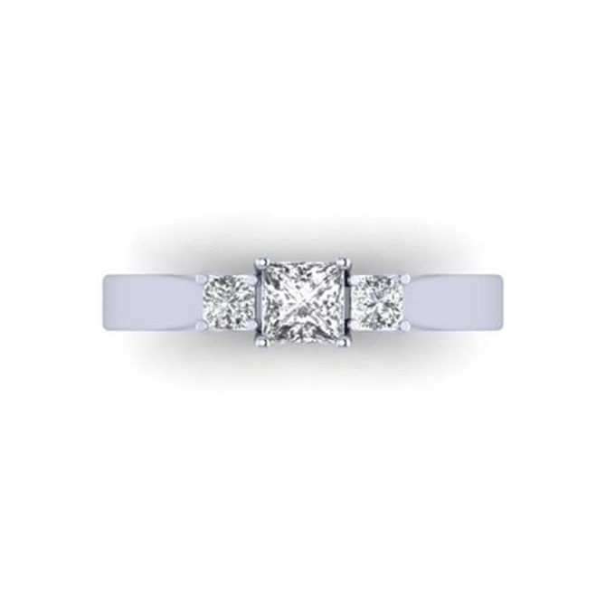 Princess Cut White Diamond Lab Three Stone Ring in 14k White Gold 0.63 Carats