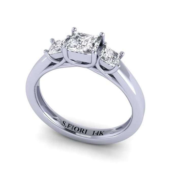 Princess Cut White Diamond Lab Ring in 14k White Gold 0.85 Carats