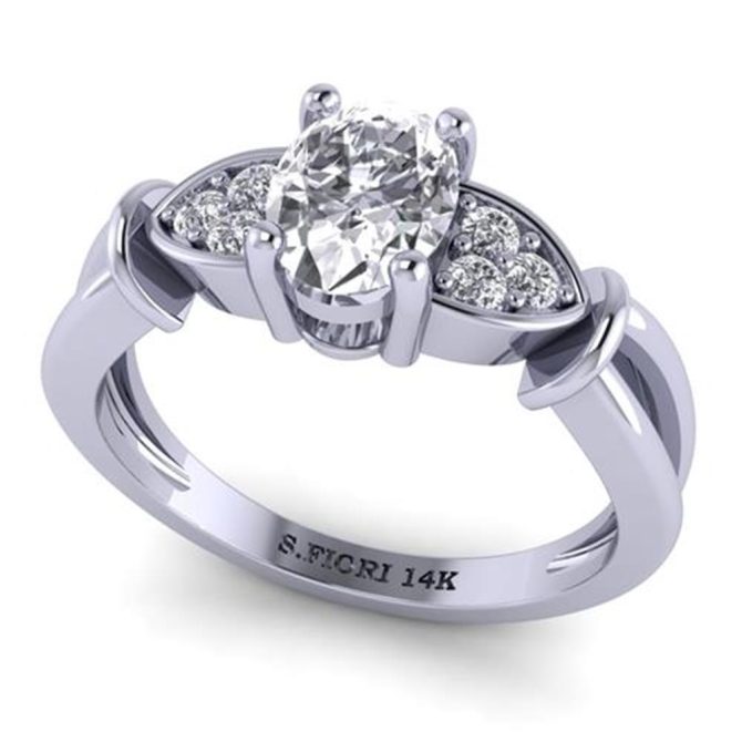 Oval Cut White Diamond Lab Ring in 14k White Gold 0.60 Carats