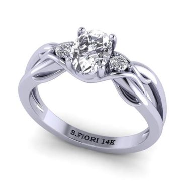 Oval Cut White Diamond Lab Ring in 14k White Gold 0.60 Carats