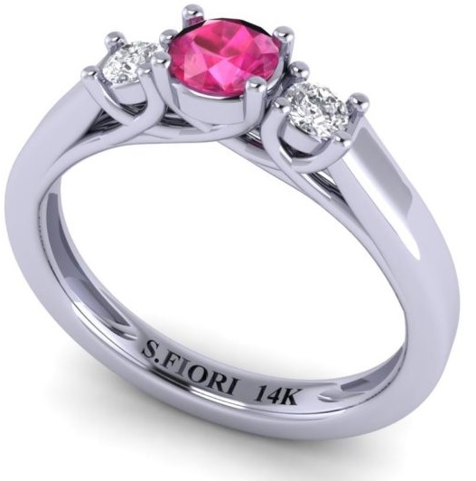 14K White Gold Round Brilliant Cut Pink Sapphire Ring 0.46 CTW