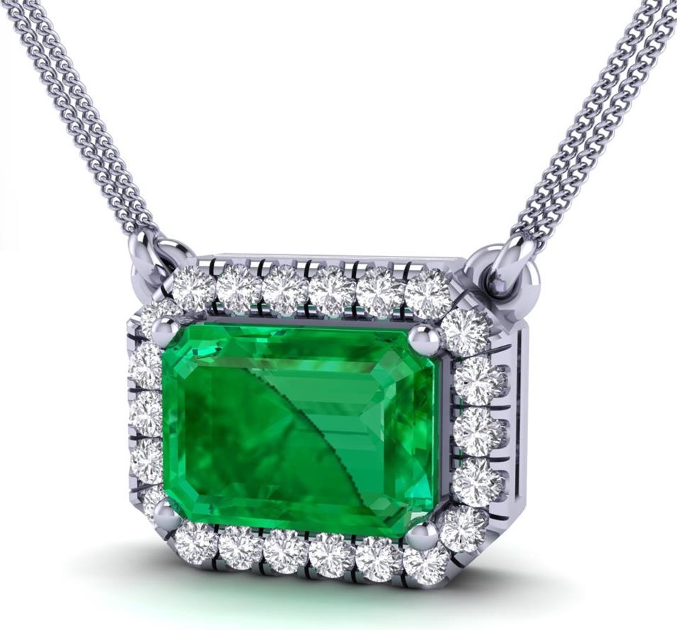 14K White Gold, Emerald cut cut, Green Emerald Pendant