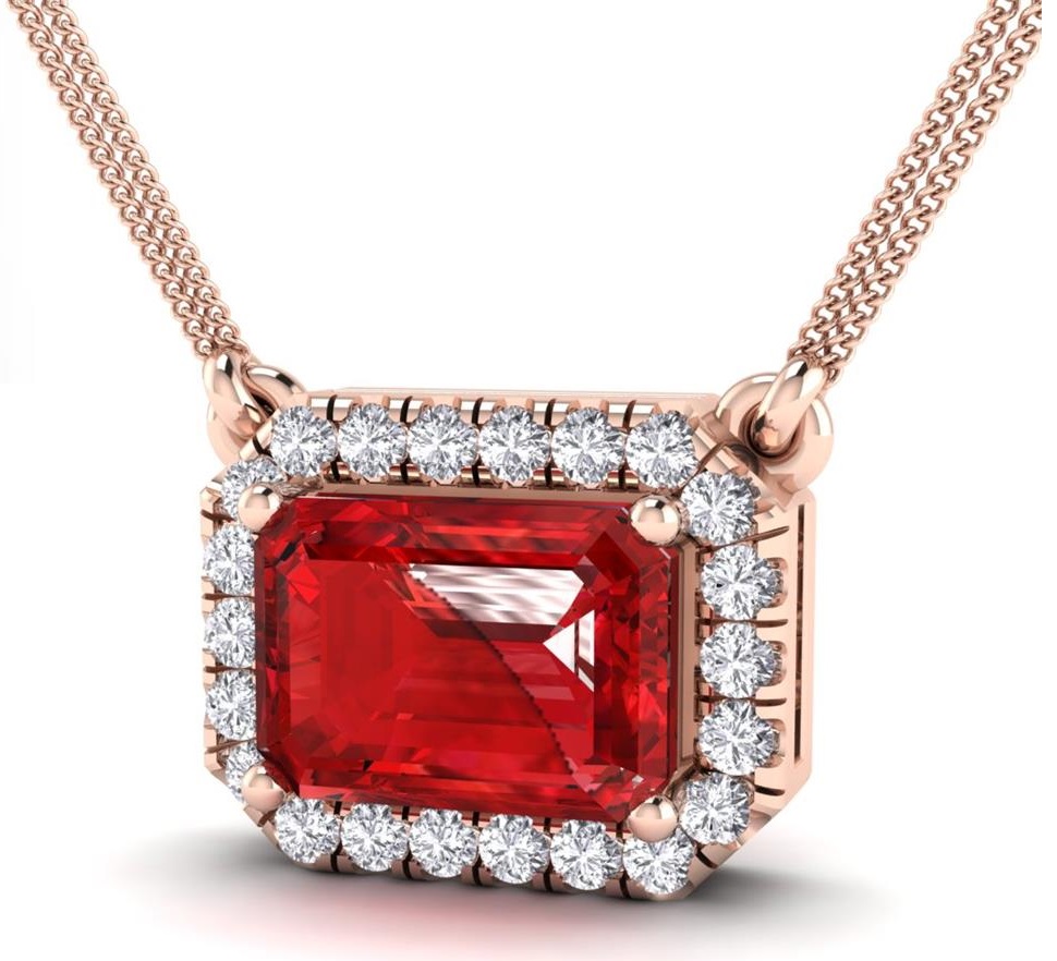 Rose Gold Emerald-cut Red Ruby Pendant