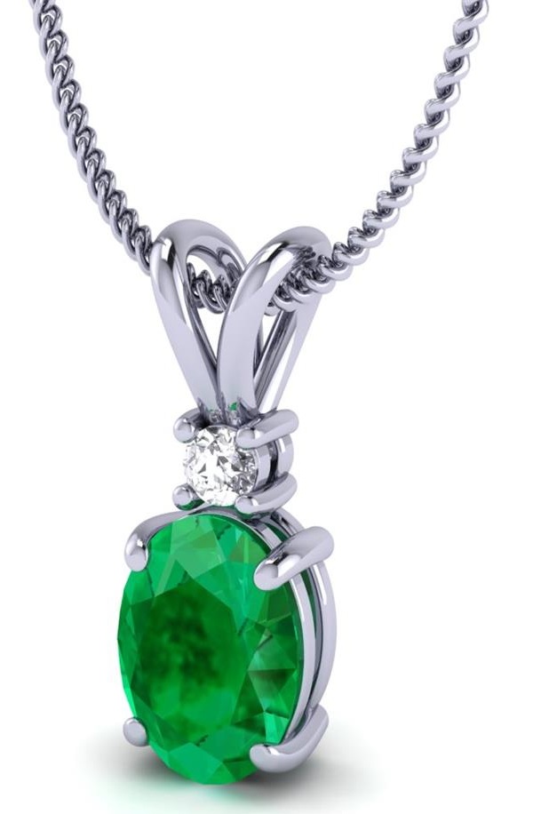 Oval-Cut Green Emerald Drop Pendant in White Gold