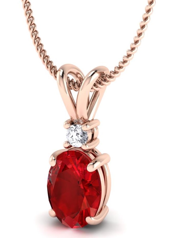 Oval cut Red Ruby Drop Pendant in 14K Rose Gold