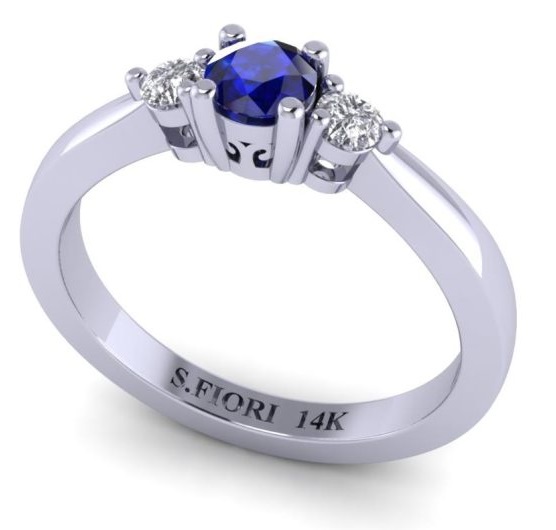 White Gold Ring with a Round Brilliant-cut Blue Sapphire