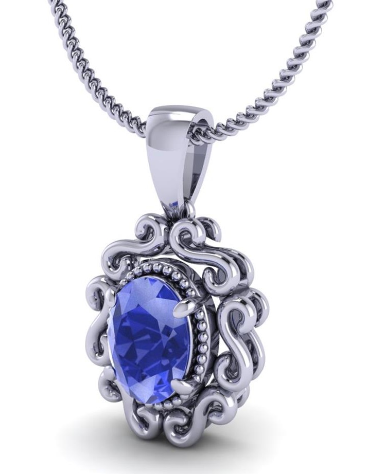 14K White Gold, Oval cut, Tanzanite Pendant