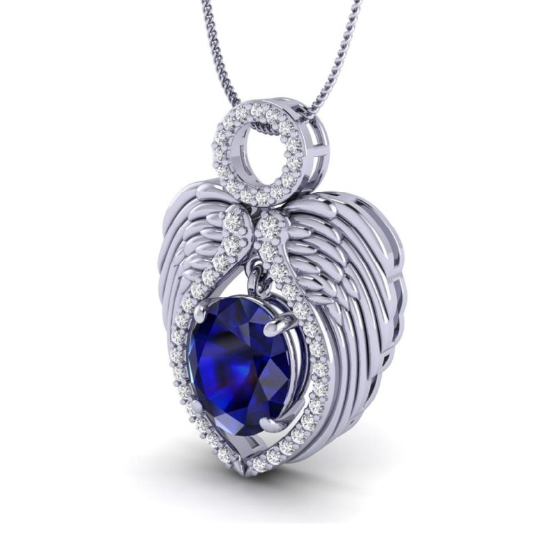 14K White Gold Oval-Cut Blue Sapphire Pendant