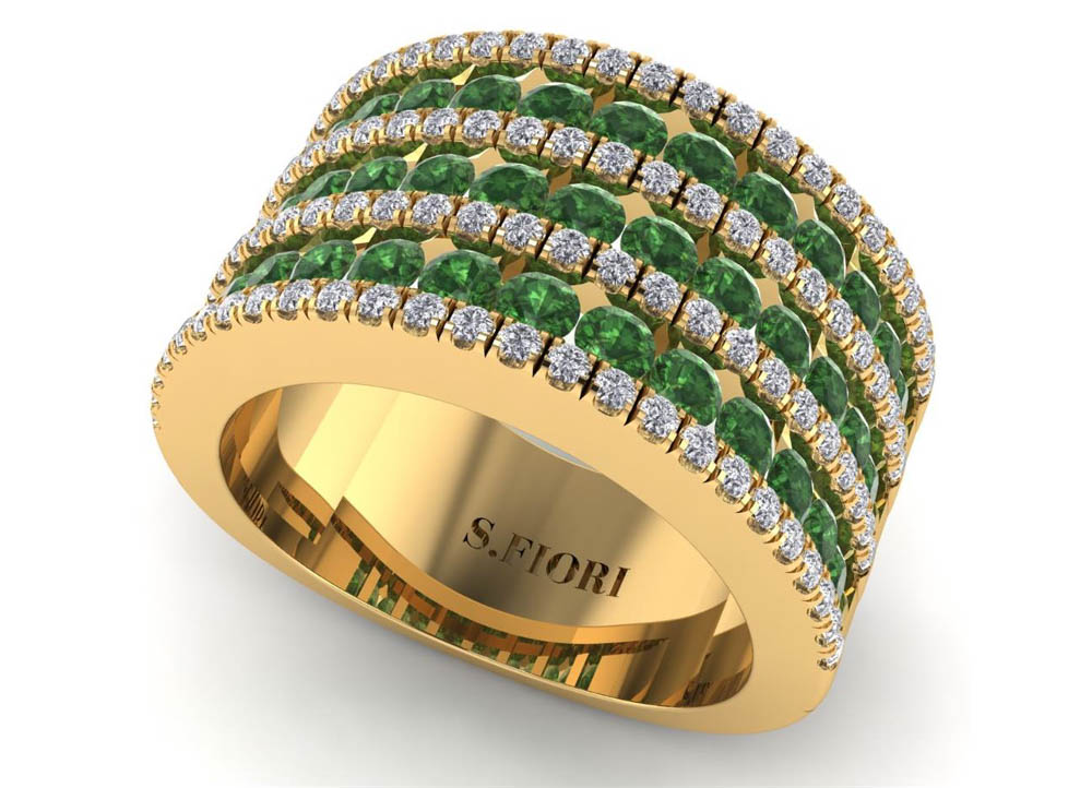 14K Yellow Gold Round Cut Green Diamond Ring