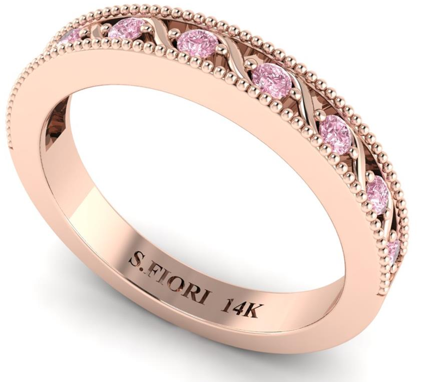 Round shaped Victoria Band Featuring Pink Diamond in 14K Rose Gold