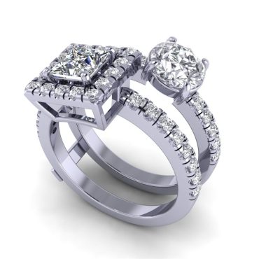 SF Signature Victoria Twostone Ring Featuring Princess cut white Diamond Lab 2.10 CTW