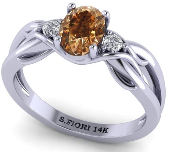 White Gold Oval Cut Cognac Diamond Ring