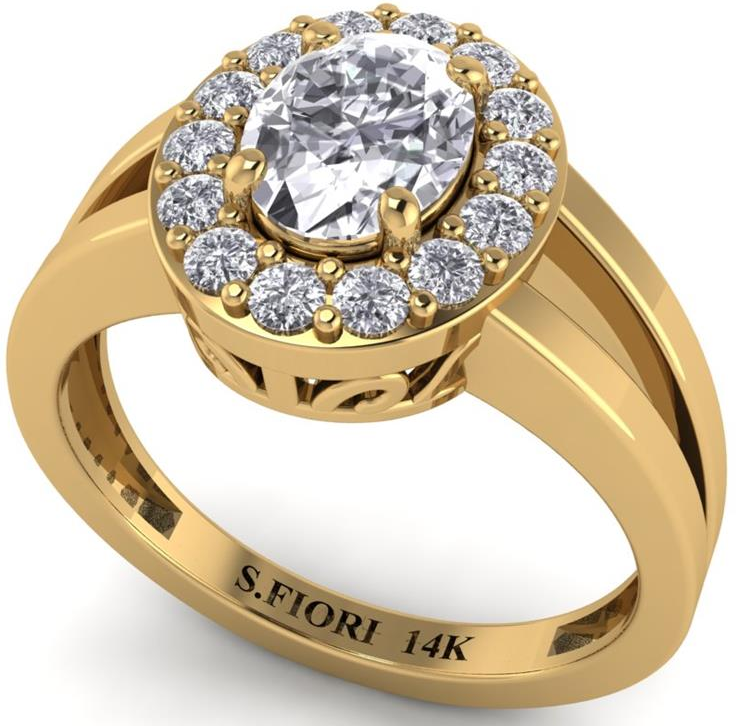 Yellow Gold Oval Cut White Diamond Lab Ring