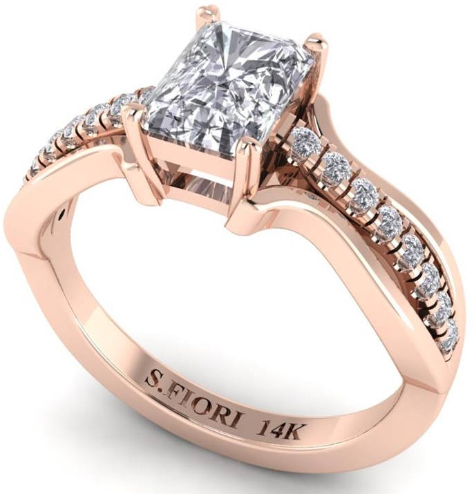 Rose Gold Emerald-cut White Diamond Bridal Ring