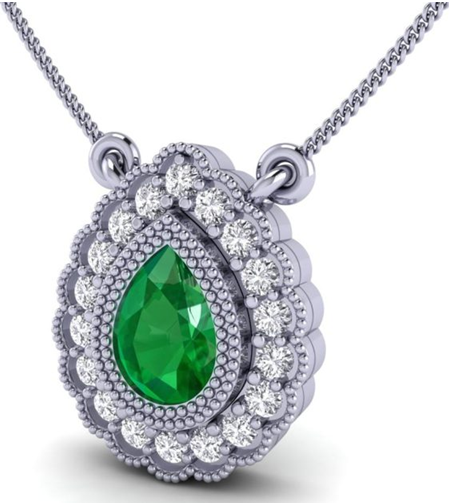 White Gold, Pear cut Green Emerald Pendant