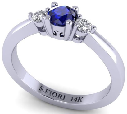 White Gold Round Brilliant Cut Blue Sapphire Three Stone Ring