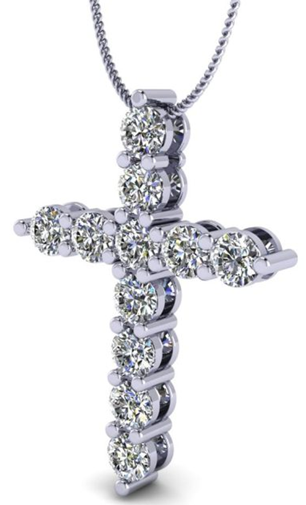 White Gold Round Brilliant-Cut White Lab Diamond Cross Pendant