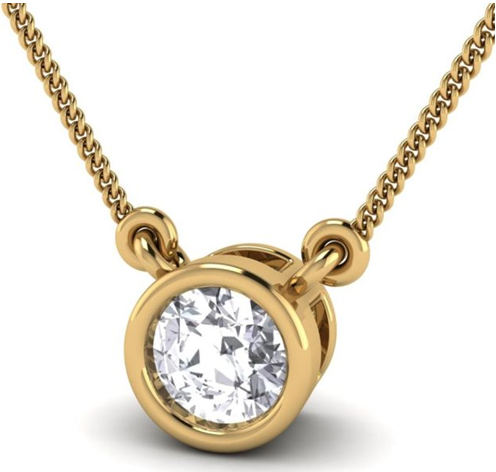 Yellow Gold Round-cut White Diamond Solitaire Pendant