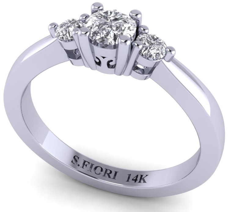 White Gold Center Round Brilliant-cut White Diamond Three Stone Side White Lab Diamond Ring