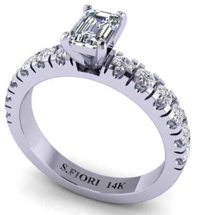 White Gold Emerald-cut White Lab Diamond Ring