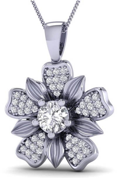 White Gold Round-cut White Lab Diamond Pendant