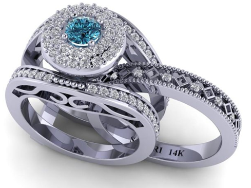 White Gold Victoria Round-cut Blue Diamond Ring