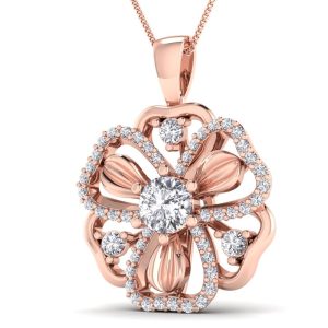 Jewelry for the summer - flower petal pendant in rose gold with a diamond center