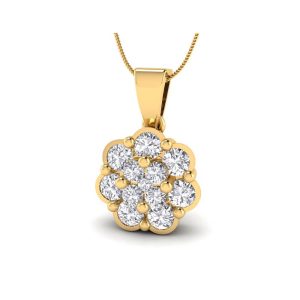Round cut white diamond pendant in gold setting