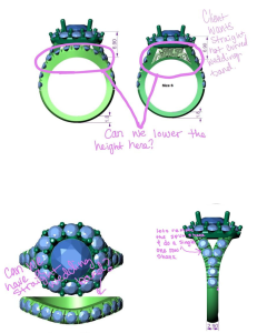 High-resolution 3D CAD rendering of a custom engagement ring — view from multiple angles